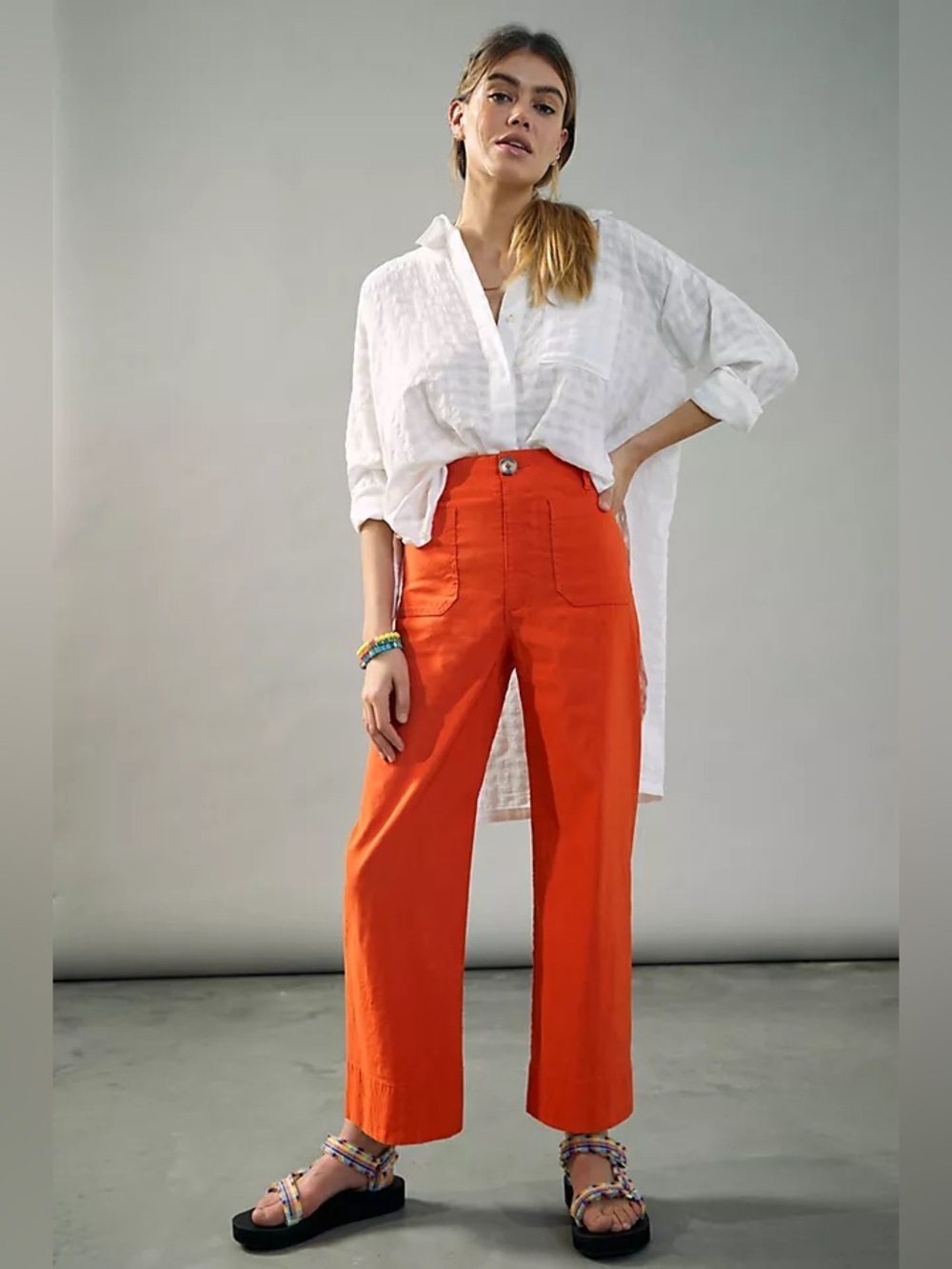Maeve The Colette Wide Leg Crop Pants in Orange Size 29